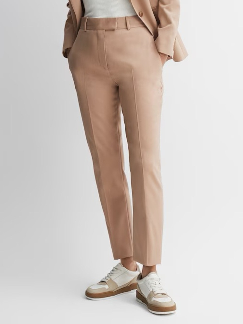 Reiss MARLIE SLIM FIT WOOL BLEND SUIT TROUSERS Size 10 camel beige